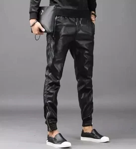 Men's Leather Black Lambskin Sweat Pants/Jogger Sweatpants Pure Leather Pants - Picture 1 of 10