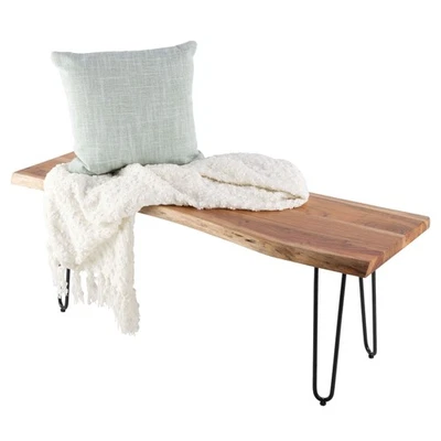 Alaterre Furniture Hairpin Natural Live Edge Wood with Metal 48 Bench - Image 1 of 4