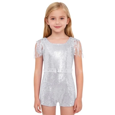 Niños Niñas Leotardo Disfraz Mono Baile Body Cumpleaños Ropa de Baile Borlas Foto 1 de 4