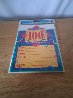 Birthday Invitations for 100th 8 in pack - Image 1 of 4