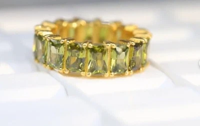 Women's Ring 14K Yellow Gold Plated 2.00Ct Emerald Cut Lab Created Green Peridot - Image 1 of 4