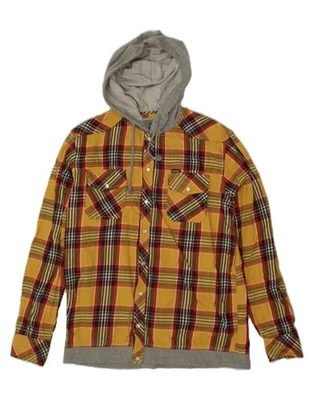 Camisa lenhador feminina vintage com capuz Reino Unido 16 grande xadrez amarelo algodão PG03 - Imagem 1 de 3