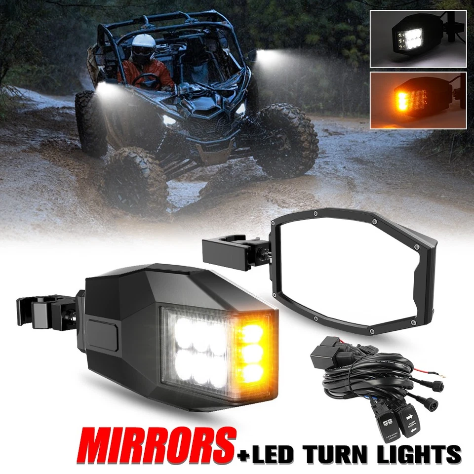 Espejos retrovisores laterales LED + cable para Can Am Maverick X3 Max Turb UTV Foto 1 de 4