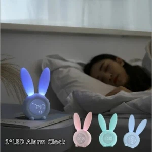 Cartoon LED Digital Alarm Clock LED Display Rabbit Night Lamp Rechargeable Clock - Picture 1 of 5