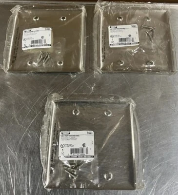 Lot Of 3, HUBBELL SS23 Blank Box Mount Wall Plate, 2 Gang, Silver  NOS Surplus - Image 1 of 2