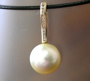 ORO 11,9mm!! PERLA MAR DEL SUR 100% SIN TRATAR+DIAMANTES+COLGANTE YG SÓLIDO 18ct+certificado - Imagen 1 de 1