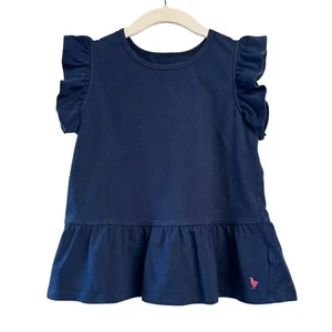 PINK CHICKEN Ruffle Sleeve Peplum Top Girls 7 Navy Blue Organic Cotton Flutter - Picture 1 of 5