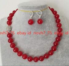 Natürliche 6/8/10mm Rote Jade Edelstein Perlen Halskette Ohrringe Set AAA 18"