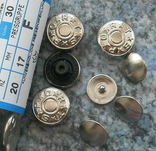 Knöpfe, Patentknopf, Jeans und Sport, 17 mm, Handwäsche, Silber - Bild 1 von 1