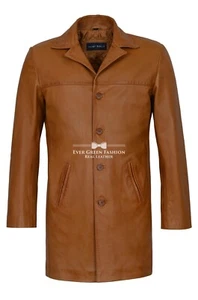 Blazer de cuero para hombre color tostado 4 botones largo clásico italiano a medida NAPA REAL 3476 - Imagen 1 de 7