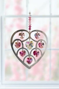 Grande ROSA PROFUNDA Cristal Metal Corazón Colgante Atrapador del Sol San Valentín Caja Regalo - Imagen 1 de 3