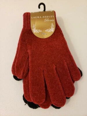 NUEVO Guantes de Invierno de Terciopelo Laura Ashley Dos Pares Rojo Borgoña y Negro Talla Única  Foto 1 de 2