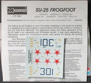 Monogram 1/48th Scale SU-25 Frogfoot - Decals from Kit No. 5830 - Picture 1 of 1
