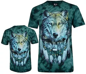 Tie Dye T-Shirt Wolves Night Sky in Dreamcatcher Wolf Pack Glow in Dark by Wild - Picture 1 of 5