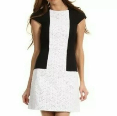 Vestido para mujer talla 4 Tibi negro lino blanco ojales funda manga gorra Foto 1 de 4