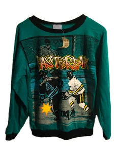 Vintage Priority Kids Long Sleeve Sweater Teal Size 12 Hockey Theme NWT USA - Picture 1 of 2