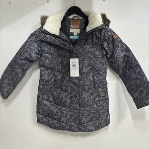 Roxy Elsie Printed Jacket Girl's Medium/10 Snowboard Ski Jacket Gray #6K1C - Picture 1 of 4
