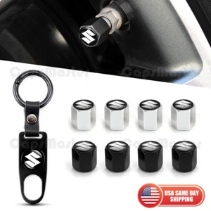Car Wheels Tire Valve Dust Stem Air Cap Cover + Keychain Ring Suzuki Logo Gift - Picture 1 of 7
