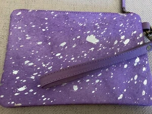 Mesa Luna Metallic Genuine Leather Purple Metallic Wristlet 9” x 6” Zipper NEW - Imagen 1 de 3