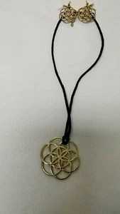 Black and Gold Geometric Rope Necklace with Earrings - New - Picture 1 of 1