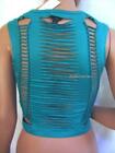 New 2B BEBE Braided Back Crop Teal Green Open Back M L Top