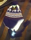  Solid Wing Acrylic Knit Winter Wear Beanie Hat Ear Flaps Black w Snowflakes NWT
