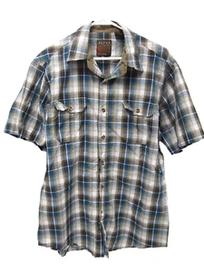 Roper Mens Shirt L Teal Blue Olive Green Plaid Short Sleeve Button - Picture 1 of 6