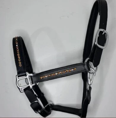 Golden Crystal Leather Horse Padded Headcollar Halter For Horse All Size & Color - Image 1 of 3