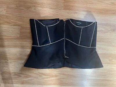 Nuevo con etiquetas Corsé Pequeño BEBE Adornado Peplum Top Negro con Estrás Foto 1 de 4