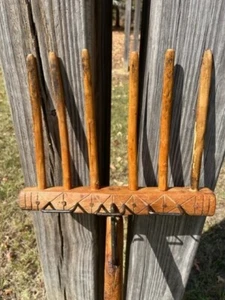 Primitive Wood Wooden Hay Fork Pitchfork Farm Barn Decor 1800's - Picture 1 of 8