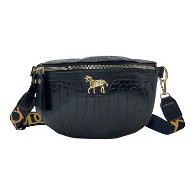 Vintage 00s Croc Embossed Vegan Leather Belt Bag City Waist Clutch Handbag NWOT - Image 1 of 4