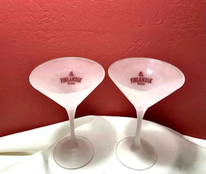 Finlandia Vodka Logo Frosted Martini Stemmed Glasses Set of 2 France - Picture 1 of 8