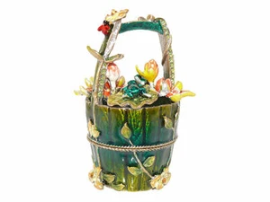Green Floral Bucket Crystal Antique Vintage Collectible Gift Trinket Jewelry Box - Bild 1 von 3