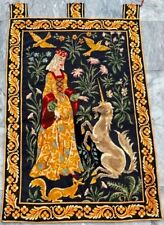 Vintage French Tapestry Lady with Unicorn Medium Wall Hanging Home Decor 2x3 ft