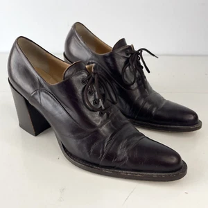 Immagini Italy Leather Oxford Lace 3.25" Heel Shoe Pointed Toe VTG Brown US 9.5 - Picture 1 of 11