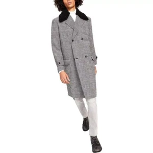 INC International Concepts Ashton Glen Plaid Over Coat, Black, Size Small - Picture 1 of 7
