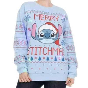 Disney Stitch Merry Stitchmas Christmas Light Up Sweatshirt Adult Sizes NWT - Picture 1 of 1