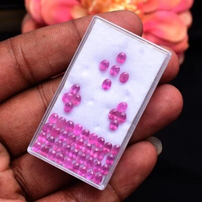49 Pcs Natural Mozambique Ruby Sparkling Red 4mm 3mm Oval Faceted Cut Gemstones - Image 1 of 4