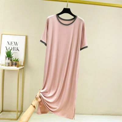Women Short Sleeve Pajamas Modal Cotton Nightgown Sleep Dress Sleepwear Casual  - Image 1 of 4