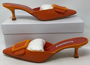 Manolo Blahnik Maysalebi Buckle Orange Bora 50MM Pointy Toe Mule US 11.5 41.5 EU - Picture 1 of 18