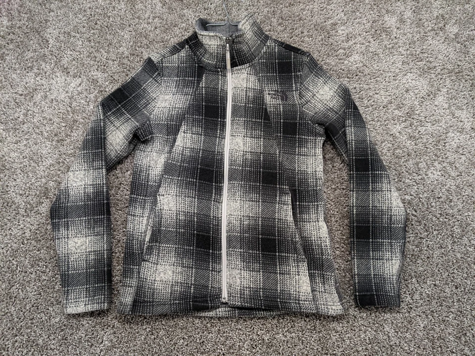 Chaqueta The North Face para mujer pequeña media luna cremallera completa forrada de lana gris a cuadros Foto 1 de 4