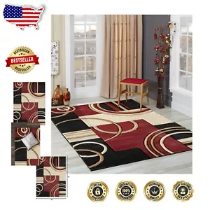 Soft 5x7 Dark Red Area Rug - Contemporary Non-Slip Floor Carpet for Living Rooms - Picture 1 of 8
