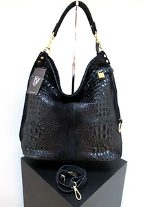 ITALIAN X-LARGE SHOULDER BAG GENUINE LEATHER SUEDE CROCO EMBOSSED; MADE IN ITALY - Picture 1 of 8