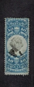 1871 U.S.Revenue 2nd Issue Docu 40c Blue & Blk Washington Sc#R114 Herringbone^ - Picture 1 of 1