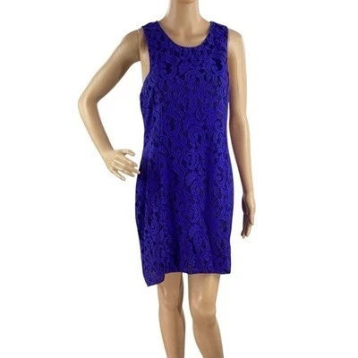 Mini Vestido Vaina de Encaje Backstage Azul Sin Mangas Cremallera Mediano Foto 1 de 4