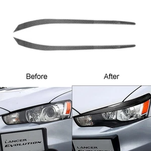 Carbon Fiber Headlight Eyebrow Decorative Cover Trim For Mitsubishi Lancer 08-15 - Picture 1 of 11
