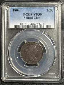 1804 Half Cent PCGS VF-30 BN Spiked Chin - Picture 1 of 2