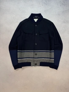 RRP 1995$ Etro Milano Wool Blanket Stripe Bomber Jacket Navy Blue Mens Luxury L - Picture 1 of 20