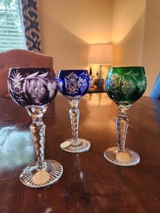 Vintage Hungarian Crystal Cut-to-Clear Wine Goblets 24% Lead Crystal Set Of 3 - Picture 1 of 24