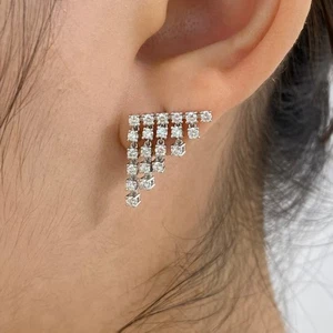14K White Gold Round Dangle Earrings 1.09ct Lab-Created Diamond F/VS - Picture 1 of 9